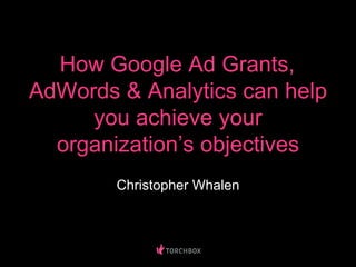Christopher Whalen
How Google Ad Grants,
AdWords & Analytics can help
you achieve your
organization’s objectives
 