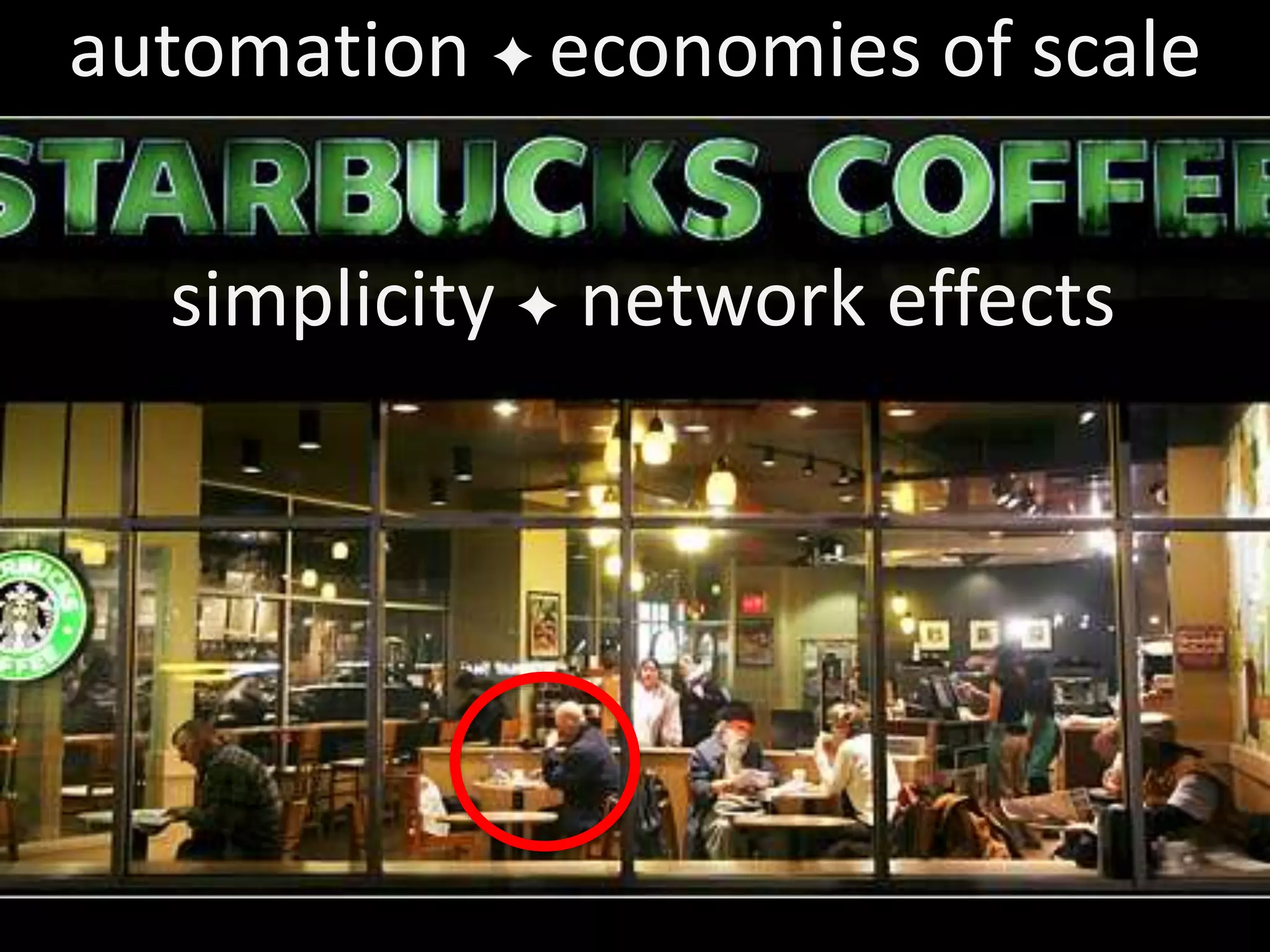 automation ✦ economies of scale
simplicity ✦ network effects
 