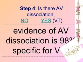 evidence of AV
dissociation is 98%
specific for VT.
Step 4: Is there AV
dissociation,
NO YES (VT)
 