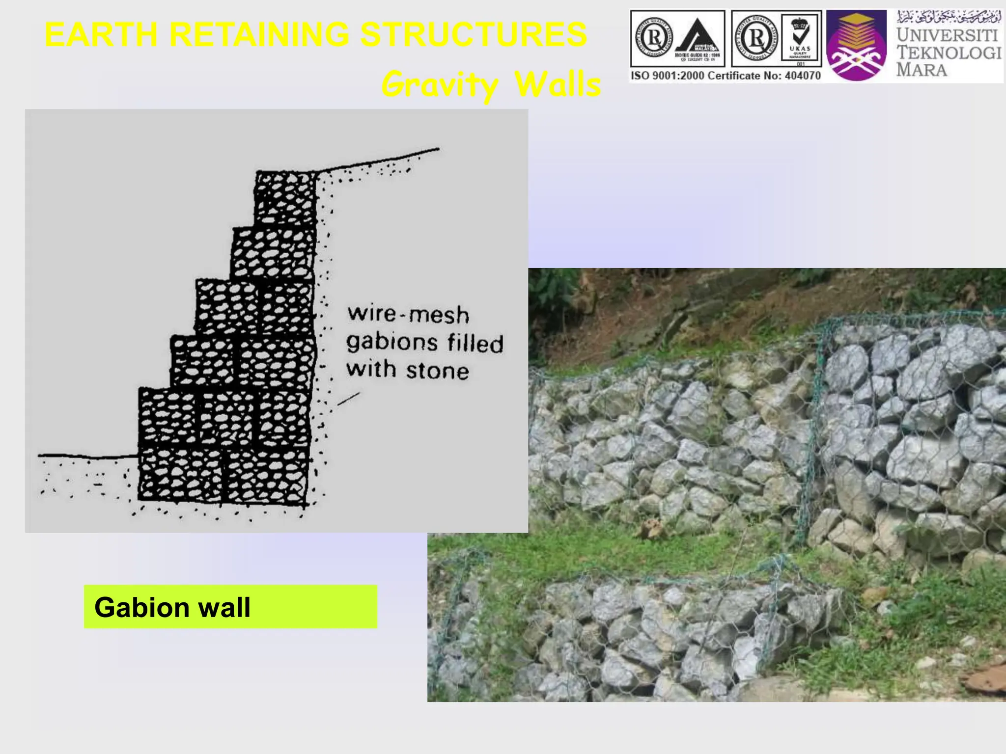 Gravity Walls
Gabion wall
EARTH RETAINING STRUCTURES
 