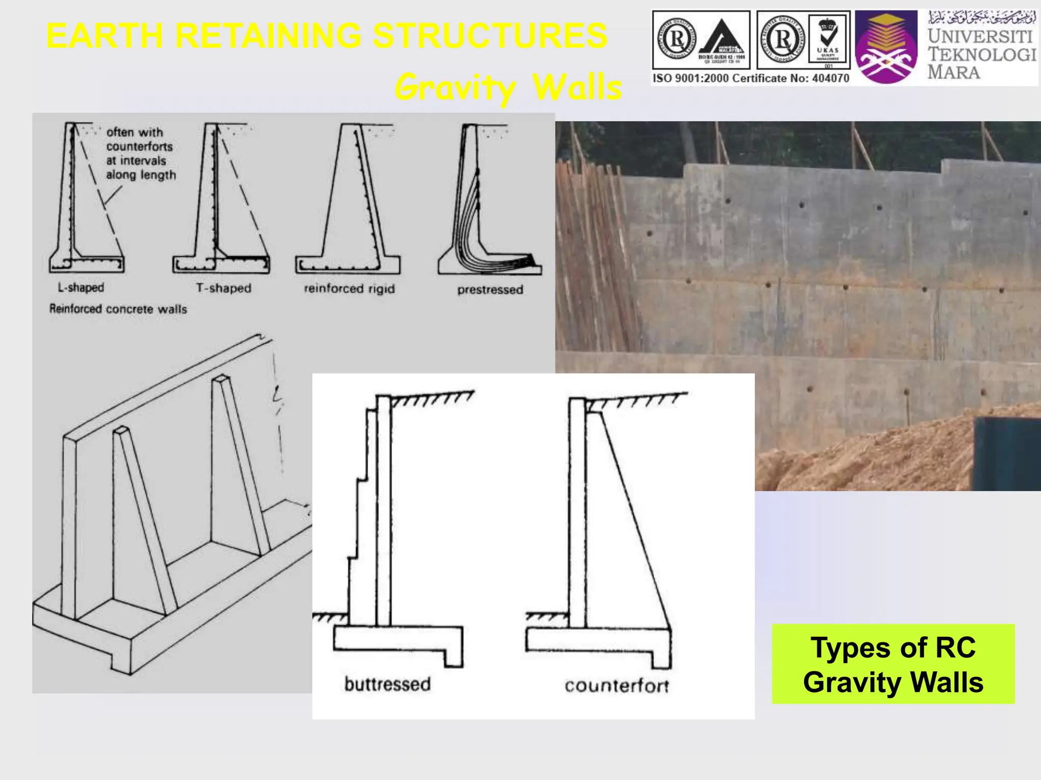 Gravity Walls
Types of RC
Gravity Walls
EARTH RETAINING STRUCTURES
 