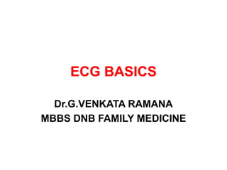 ECG BASICS
Dr.G.VENKATA RAMANA
MBBS DNB FAMILY MEDICINE
 