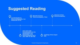 Suggested Reading
An Introduction to
Electrocardiography -Leo
Schamroth 7th ed
AHA/ ACCF/ HRS
recommendations for the
standardisation and
interpretation of the
Electrocardiogram Part V.
JACC 2009; 53: 992-1002
Marriott's Practical
Electrocardiography 11thed
Cardiology Clinics August
2006
Advanced 12-lead
Electrocardiography;
Chamber Enlargement & Hypertrophy 54
 