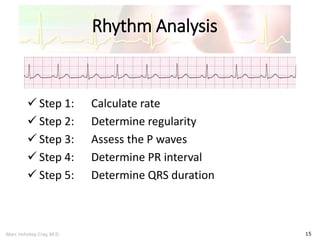 Marc Imhotep Cray, M.D.
Rhythm Analysis
15
 Step 1: Calculate rate
 Step 2: Determine regularity
 Step 3: Assess the P waves
 Step 4: Determine PR interval
 Step 5: Determine QRS duration
 
