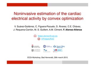 Noninvasive estimation of the cardiac
electrical activity by convex optimization
V. Suárez-Gutiérrez, C. Figuera-Pozuelo, D. Álvarez, C.E. Chávez,
J. Requena-Carrión, M. S. Guillem, A.M. Climent, F. Alonso-Atienza
felipe.alonso@urjc.es
@FelipeURJC
ECGi-Workshop, Bad Herrenalb, 26th march 2015
 