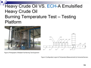 Heavy Crude Oil VS. ECH-A Emulsified
 Heavy Crude Oil
 Burning Temperature Test – Testing
 Platform




Figure 2 Photographs of Multiple-Fuel Burning Test Equipment


                                                               Figure 3 Configuration Layout of Temperature Measurements for Horizontal Burners.




                                                                                                                                       13
 