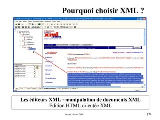 Pourquoi choisir XML ? Les éditeurs XML : manipulation de documents XML Edition HTML orientée XML 
