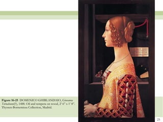 Figure 16-25  DOMENICO GHIRLANDAIO,  Giovanna Tornabuoni (?), 1488. Oil and tempera on wood, 2’ 6” x 1’ 8”. Thyssen-Bornemisza Collection, Madrid.  
