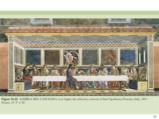 Figure 16-22  ANDREA DEL CASTAGNO,  Last Supper , the refectory, convent of Sant’Apollonia, Florence, Italy, 1447. Fresco, 15’ 5” x 32’.  