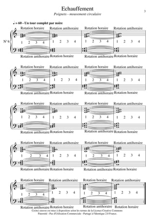 Echauffement 
Poignets - mouvement circulaire 
q = 60 - Un tour complet par noire 
1 2 3 4 
1 2 3 4 
  
1 2 3 4 
1 2 3 4 
...