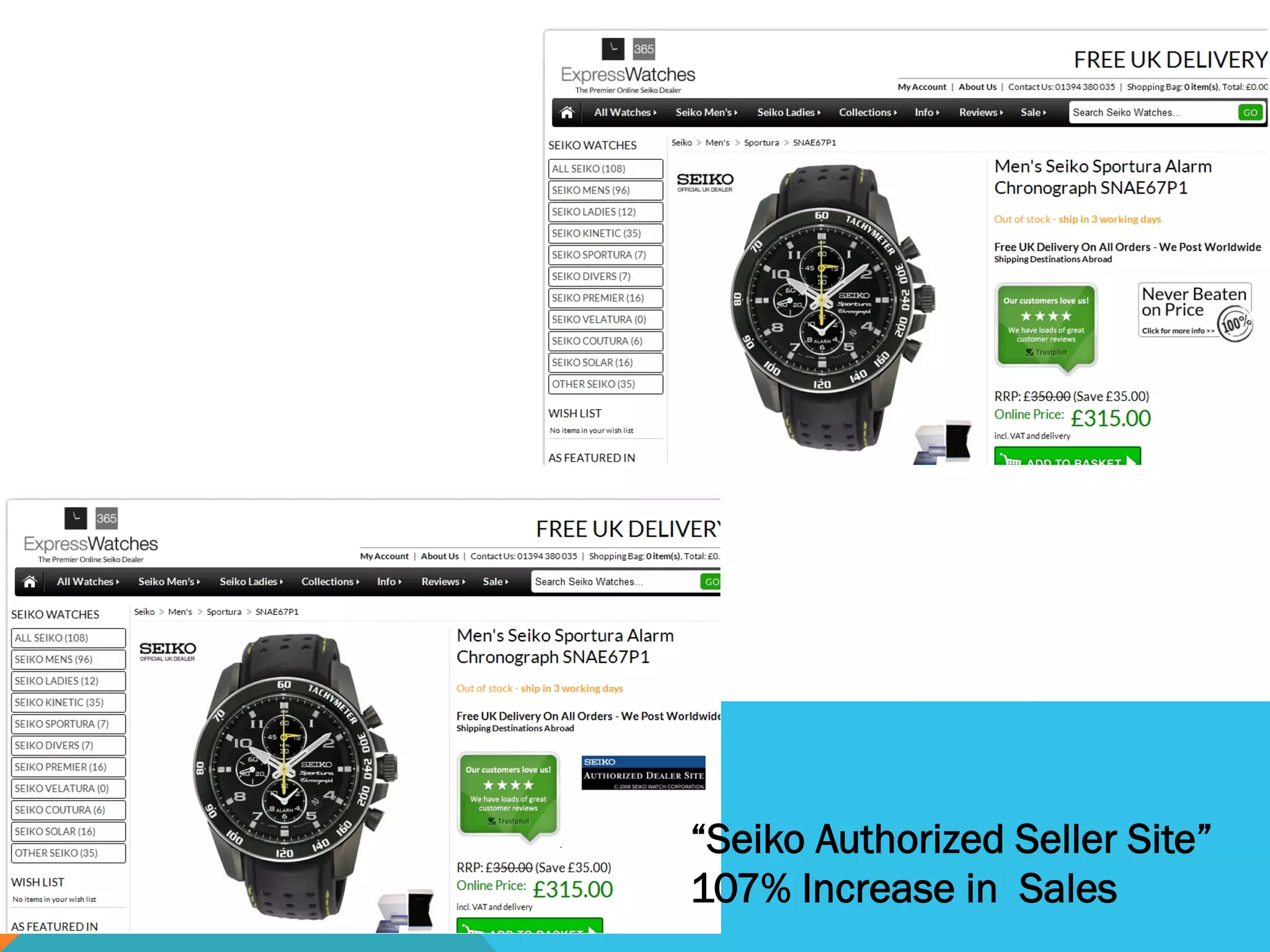 “Seiko Authorized Seller Site”
107% Increase in Sales
 