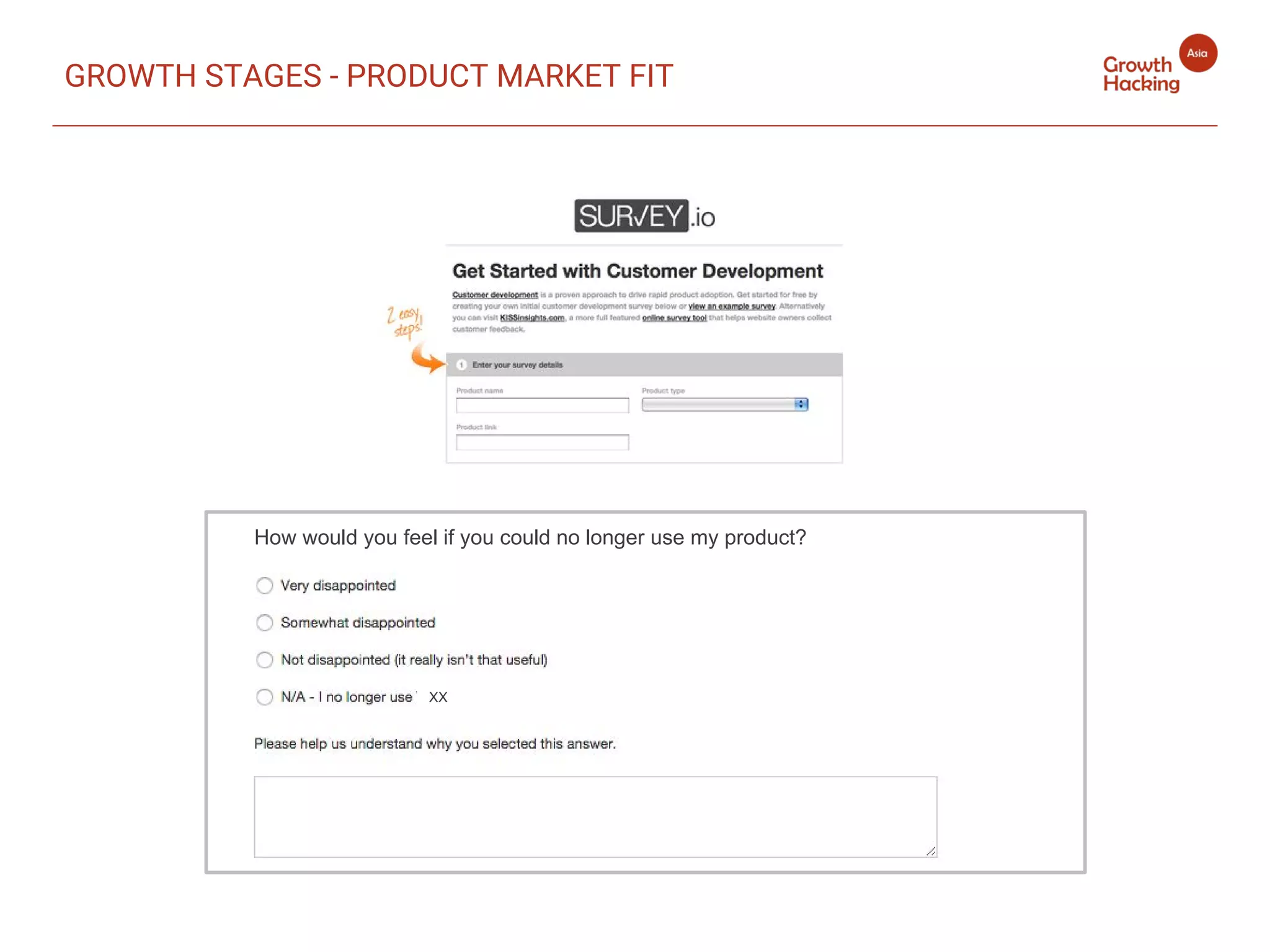 How would you feel if you could no longer use my product?
XX
GROWTH STAGES - PRODUCT MARKET FIT
 
