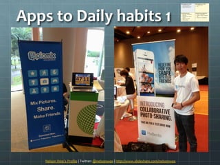 Apps	
 ?to	
 ?Daily	
 ?habits	
 ?1	
 ?
Nelson	
 ?Wees	
 ?Pro?le	
 ?|	
 ?Twitter:	
 ?@nelsonwee	
 ?|	
 ?http://www.slideshare.com/nelsonwee	
 ?	
 ?
 