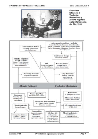 UNMSM-CENTRO PREUNIVERSITARIO Ciclo Ordinario 2016-I
Semana Nº 18 (Prohibida su reproducción y venta) Pág. 9
Entrevista
televisiva a
Vladimiro
Montesinos y
Alberto Fujimori
en la infame salita
del SIN, 1999
 