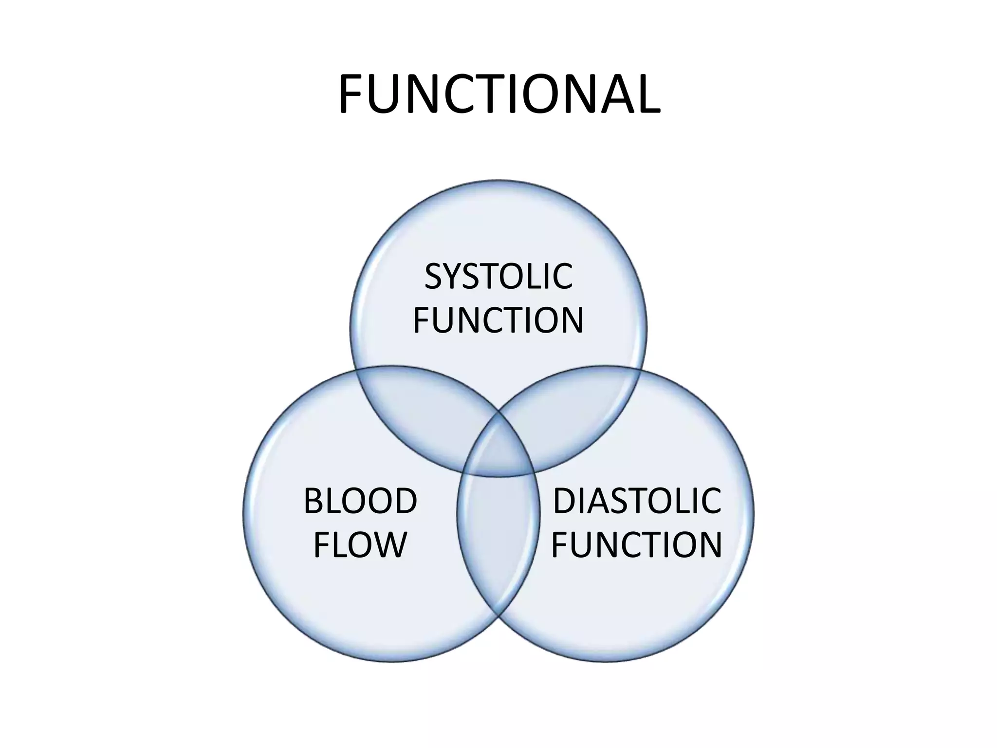 FUNCTIONAL
SYSTOLIC
FUNCTION
DIASTOLIC
FUNCTION
BLOOD
FLOW
 