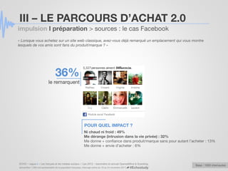 III – LE PARCOURS D’ACHAT 2.0
impulsion I préparation > sources : le cas Facebook
« Lorsque vous achetez sur un site web c...