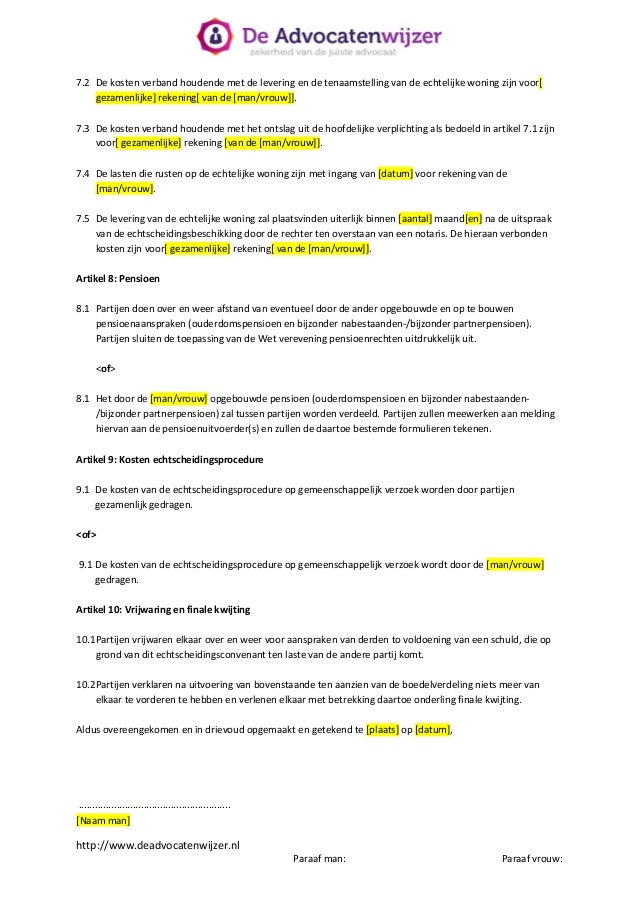 Echtscheidingsconvenant  De Advocatenwijzer