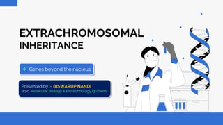  Genes beyond the nucleus
EXTRACHROMOSOMAL
INHERITANCE
Presented by :- BISWARUP NANDI
B.Sc. Molecular Biology & Biotechnology (3rd Sem)
 