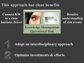 This approach has clear benefits

 Connect KM                                  Broader
  to a clear                       ...