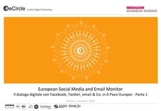 European Social Media and Email Monitor
Il dialogo digitale con Facebook, Twitter, email & Co. in 6 Paesi Europei - Parte 1
Milano, novembre 2010
 