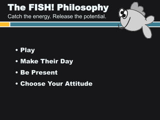 The FISH! Philosophy
Catch the energy. Release the potential.




    Make Their Day!
    • When you make someone‟s day (o...