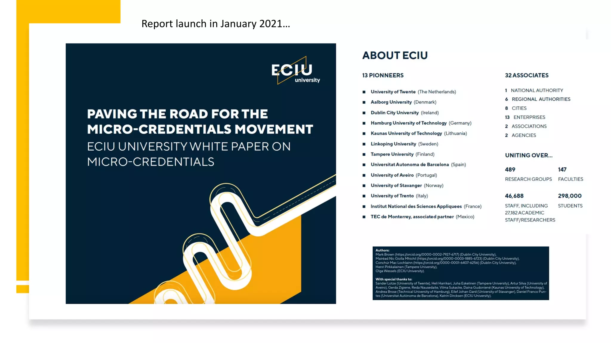 Report launch in January 2021…
 