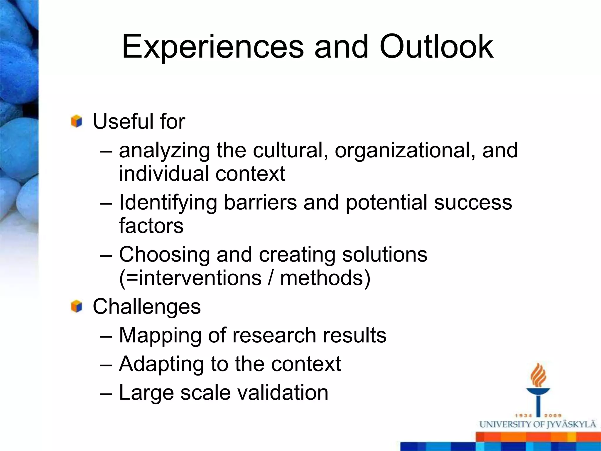 Barrier 2: Lack of understanding of partner organization / countryKnowledge / problems Common knowledge on the organization