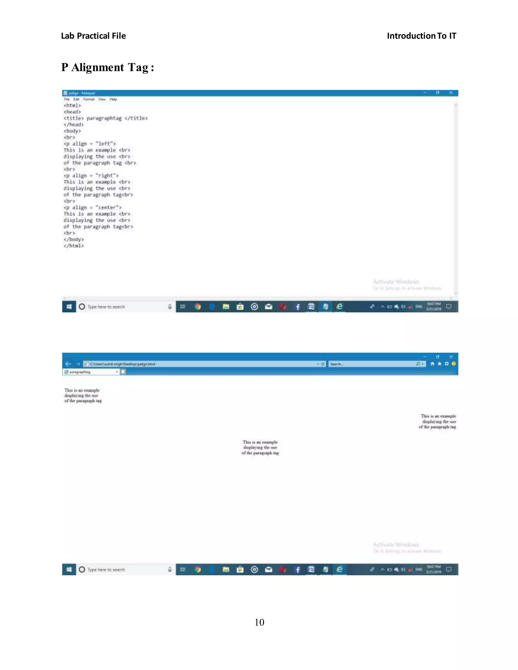 Lab Practical File IntroductionTo IT
10
P Alignment Tag :
 