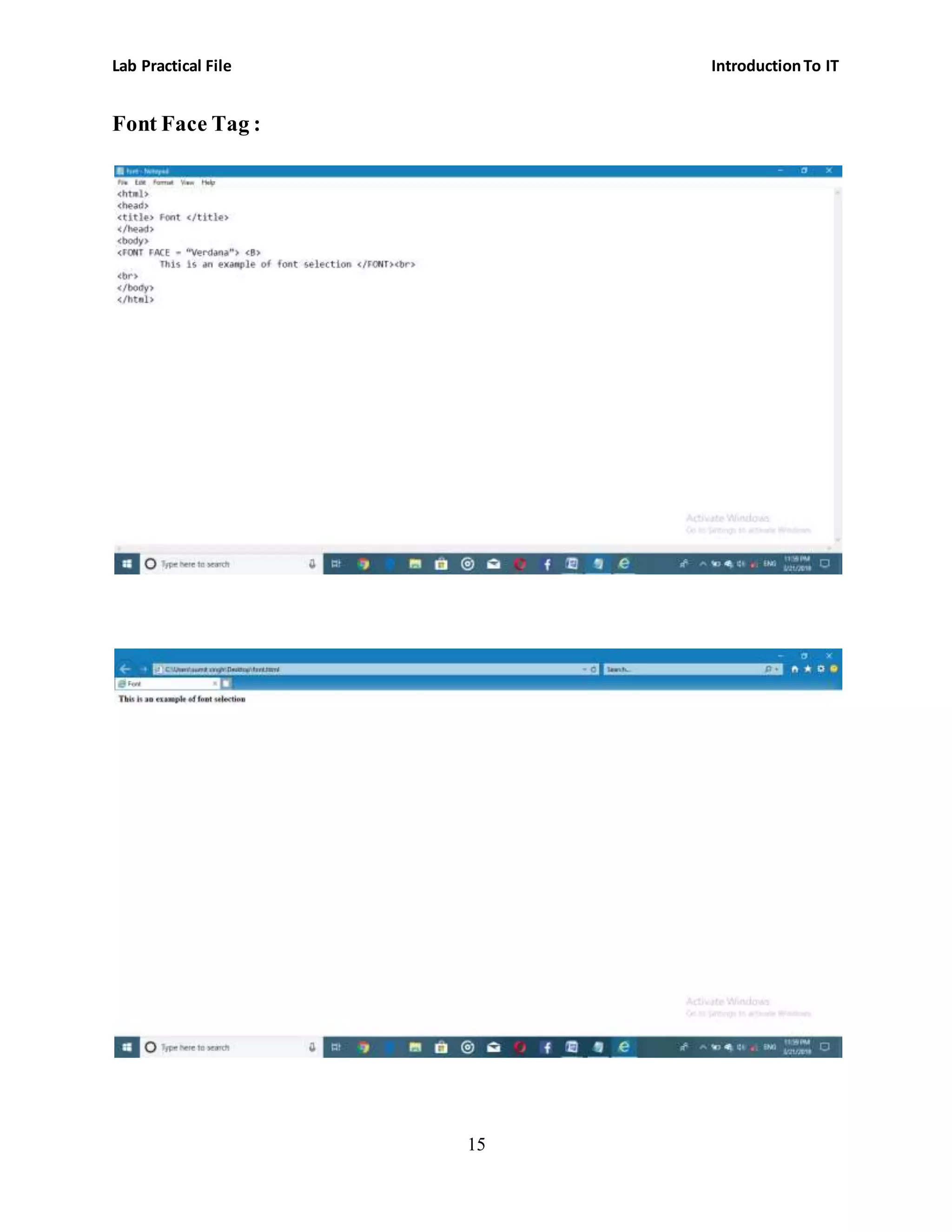 Lab Practical File IntroductionTo IT
15
Font Face Tag :
 