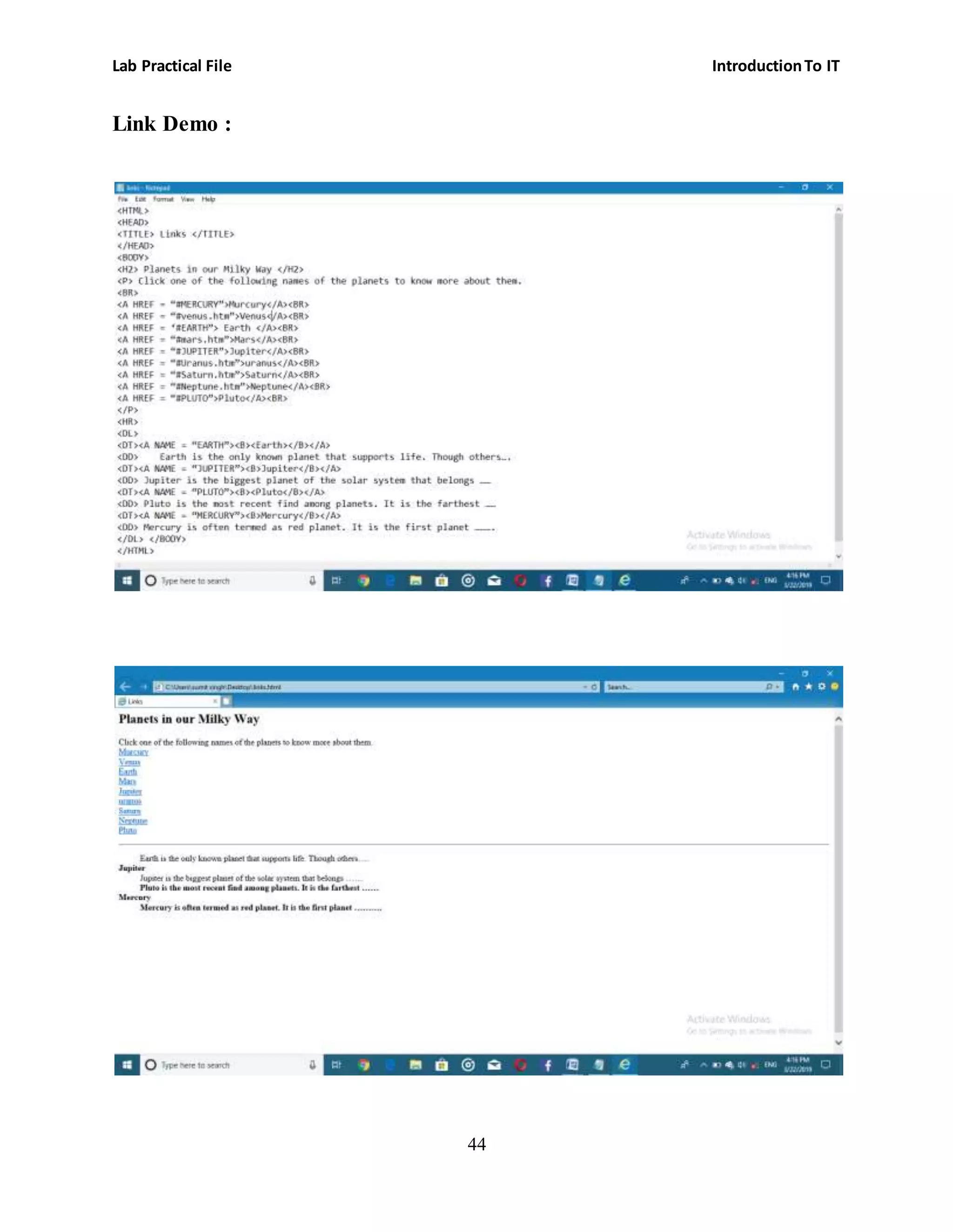 Lab Practical File IntroductionTo IT
44
Link Demo :
 