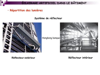 ÉCLAIRAGE ARTIFICIEL DANS LE BÂTIMENT
Réflecteur extérieur
Système de réflecteur
• Répartition des lumières
Hongkong banque
Réflecteur intérieur
 