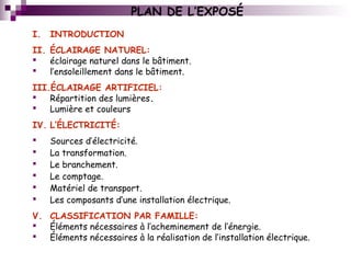 PLAN DE L’EXPOSÉ
I. INTRODUCTION
II. ÉCLAIRAGE NATUREL:
 éclairage naturel dans le bâtiment.
 l’ensoleillement dans le b...