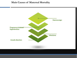 Main Causes of Maternal Mortality

Qualitative Research Techniques - The four parts of Qualitative Research Techniques are:




                                                               Haemourage:
                                                               .



          Pregnancy-Induced
          Hypertension



                                                          Infections


           Unsafe Abortion
 