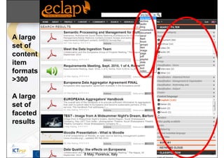 A large
set of
content
item
formats
>300

A large
set of
faceted
results



          8 May, Florence, Italy   13
 