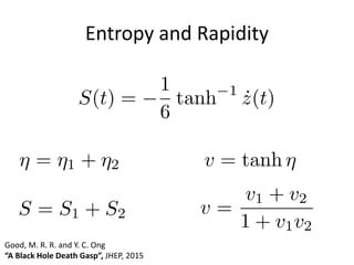 Entropy and Rapidity
Good, M. R. R. and Y. C. Ong
“A Black Hole Death Gasp”, JHEP, 2015
 