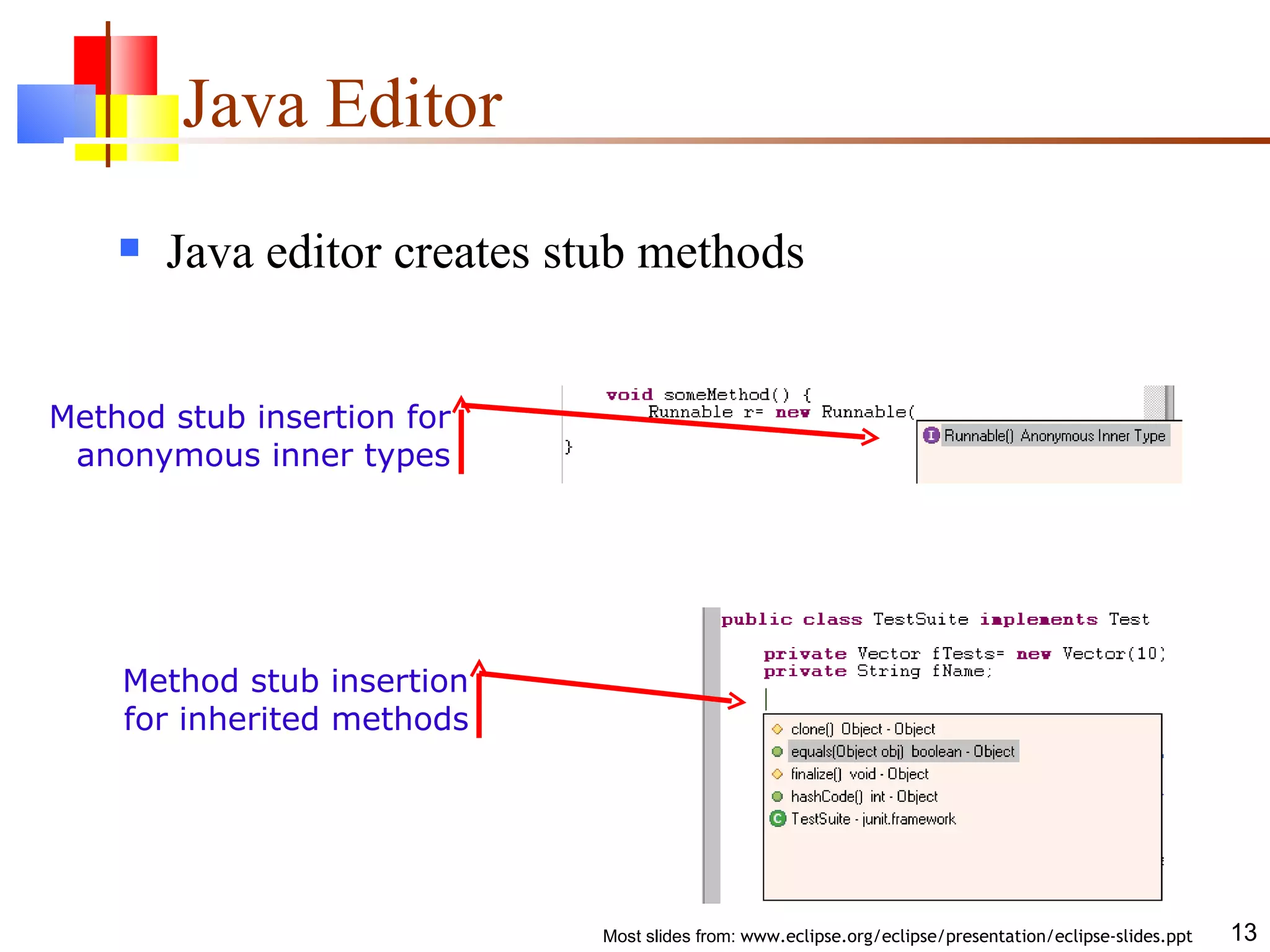 Java Editor Method stub insertion for inherited methods Method stub insertion for anonymous inner types Java editor creates stub methods 