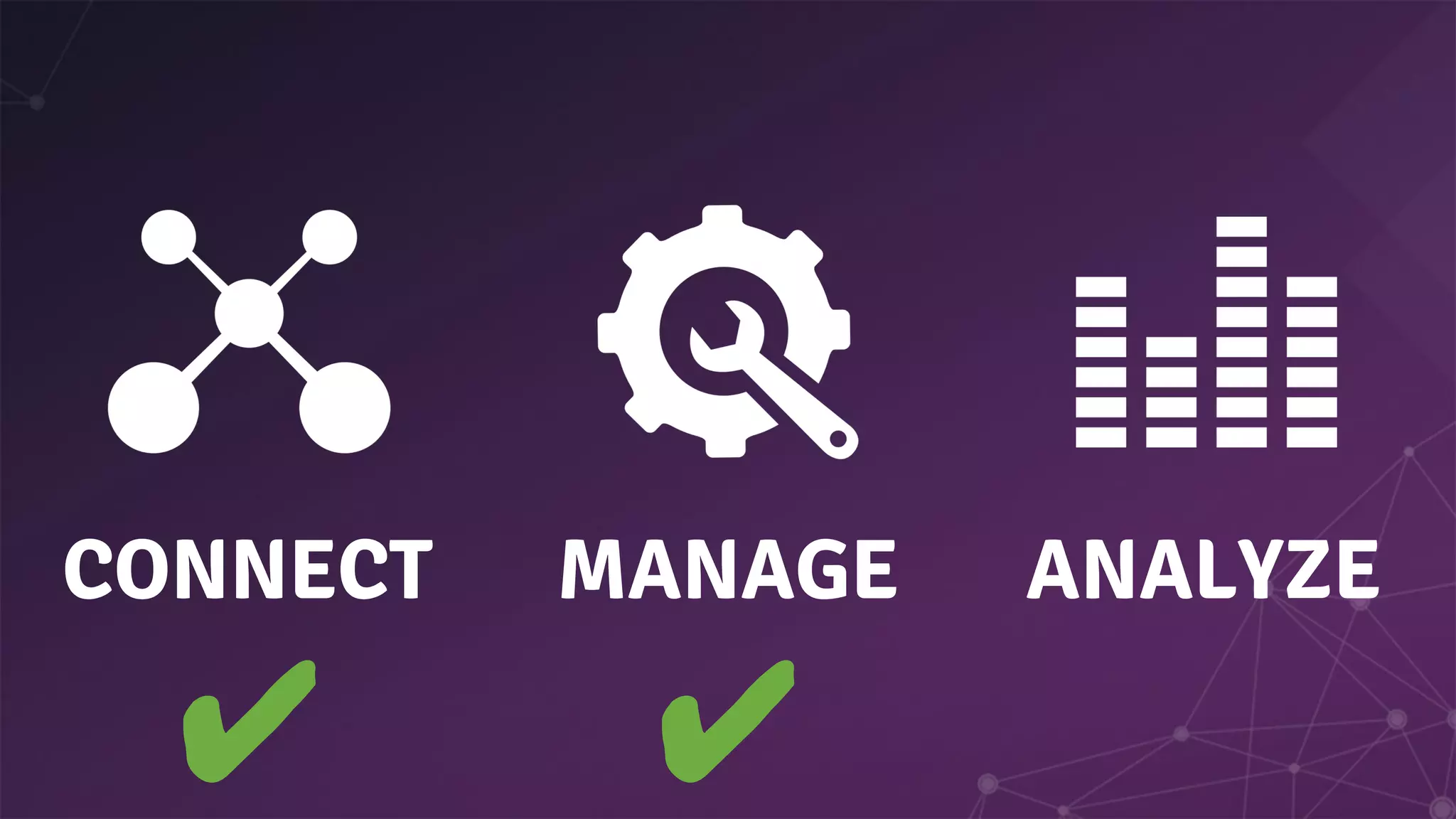 CONNECT MANAGE
✔ ✔
ANALYZE
 