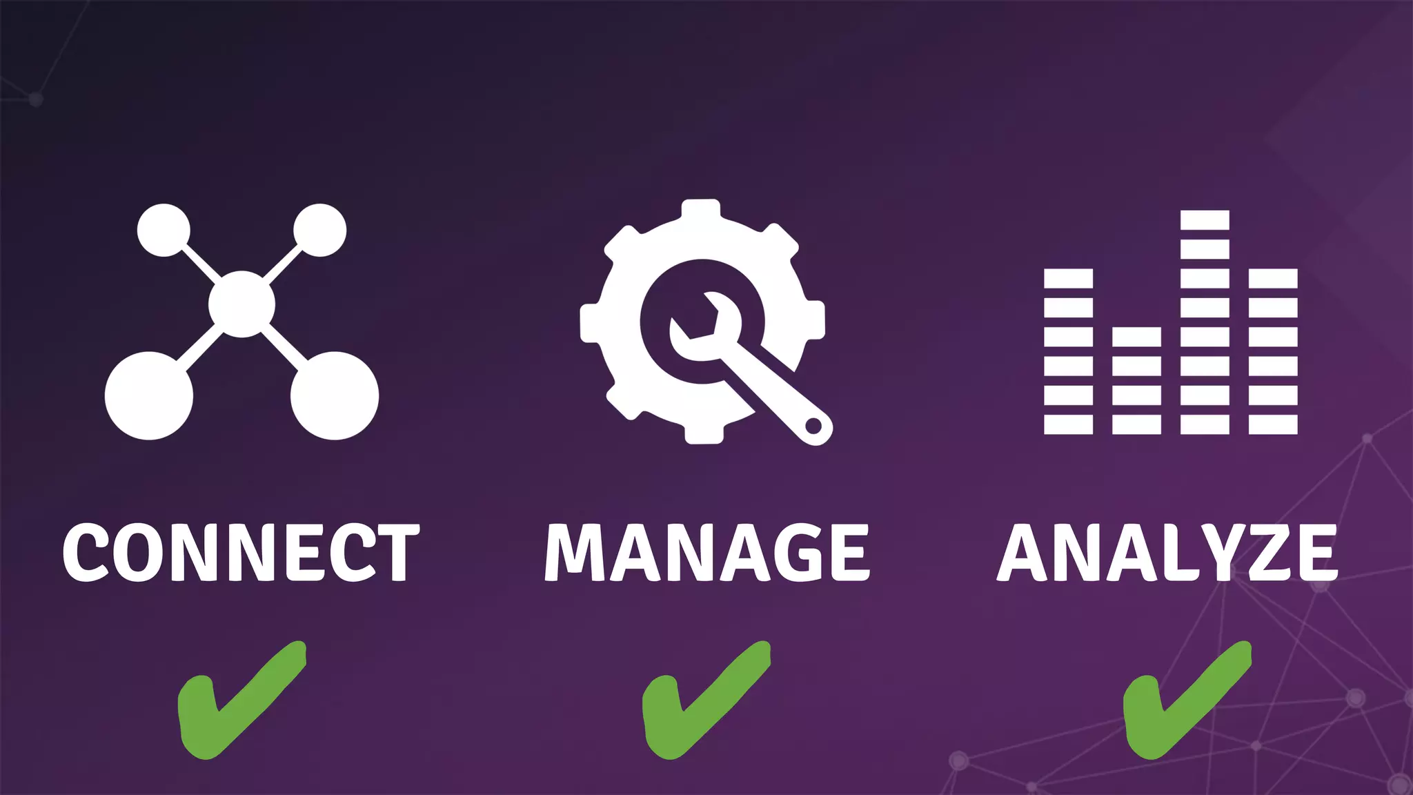 CONNECT MANAGE
✔ ✔ ✔
ANALYZE
 