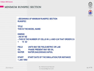 Eclipse 100 - Petroleum reservoir simulation course | PDF