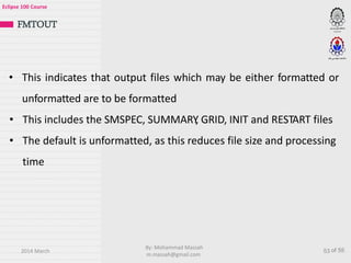 Eclipse 100 - Petroleum reservoir simulation course | PDF
