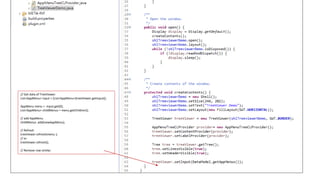 // Get data of TreeViewer.
List<AppMenu> input = (List<AppMenu>)treeViewer.getInput();
AppMenu menu = input.get(0);
List<AppMenu> childMenus = menu.getChildren();
// add AppMenu
childMenus .add(newAppMenu);
// Refresh
treeViewer.refresh(menu );
// or
treeViewer.refresh();
// Remove row similar.
 
