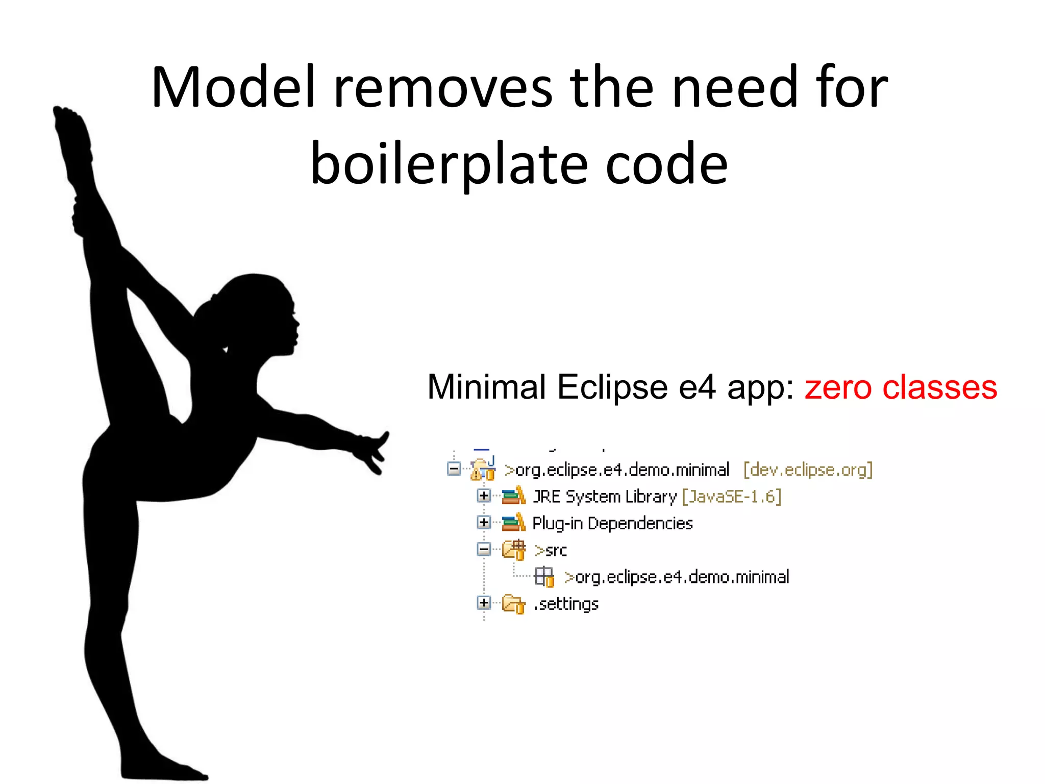 Model removes the need for boilerplate codeMinimal Eclipse e4 app: zero classes