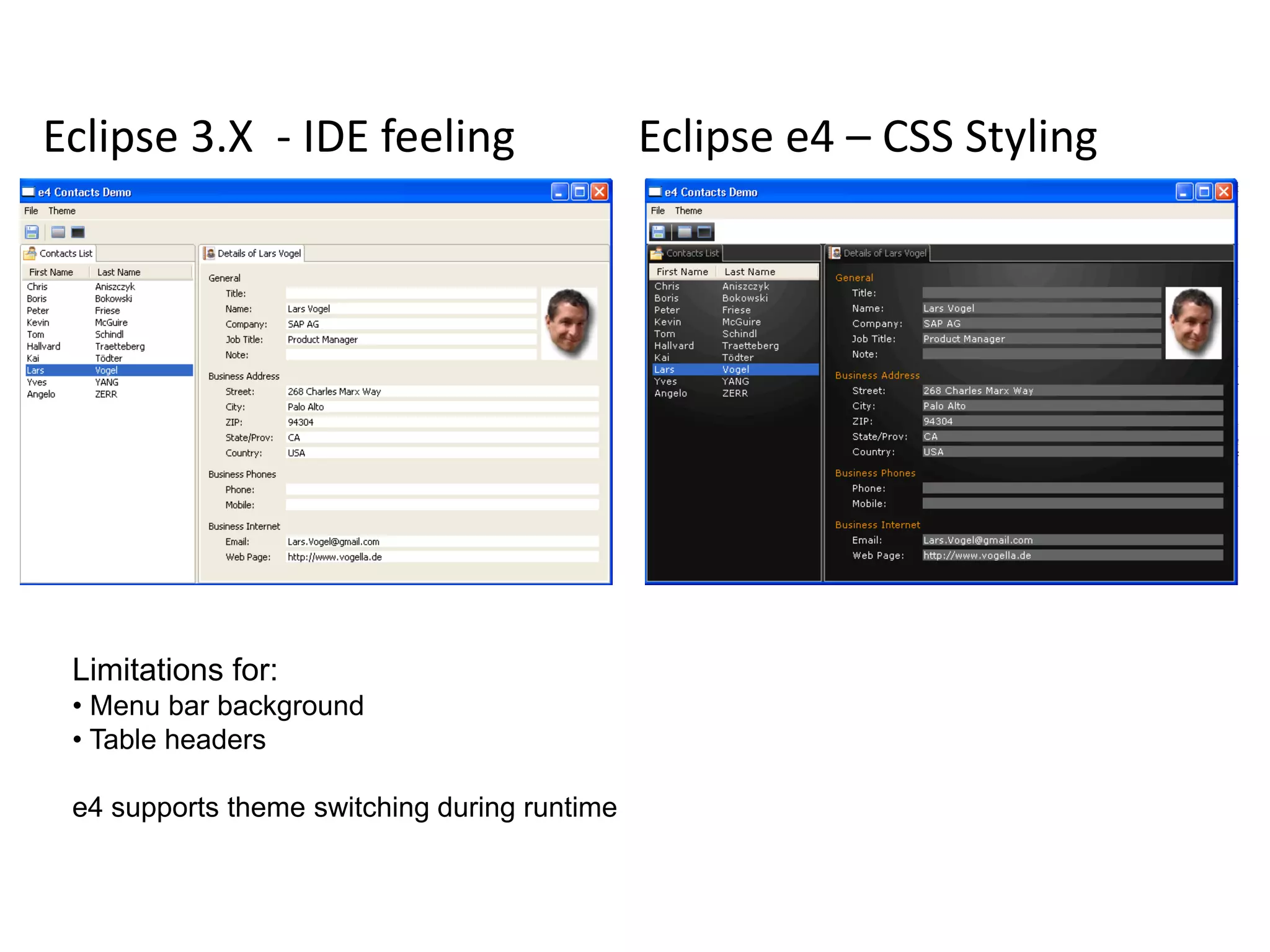 Eclipse3.X  - IDE feelingEclipse e4 – CSS StylingLimitations for: Menu bar background