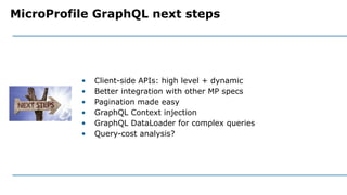 • Client-side APIs: high level + dynamic
• Better integration with other MP specs
• Pagination made easy
• GraphQL Context...