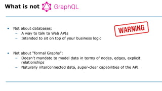 • Not about databases:
– A way to talk to Web APIs
– Intended to sit on top of your business logic
• Not about “formal Gra...