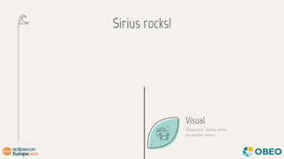 Sirius rocks!
Diagrams, tables, trees,
properties views
Visual
 