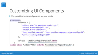 Customizing UI Components
Why: provide a better configuration for your needs.
INNOVSQUARE EclipseCon Europe 2015
 