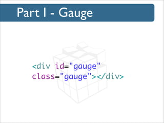 Part I - Gauge

<div id="gauge"
class="gauge"></div>

 