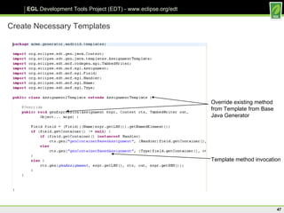Create Necessary Templates Override existing method from Template from Base Java Generator Template method invocation 