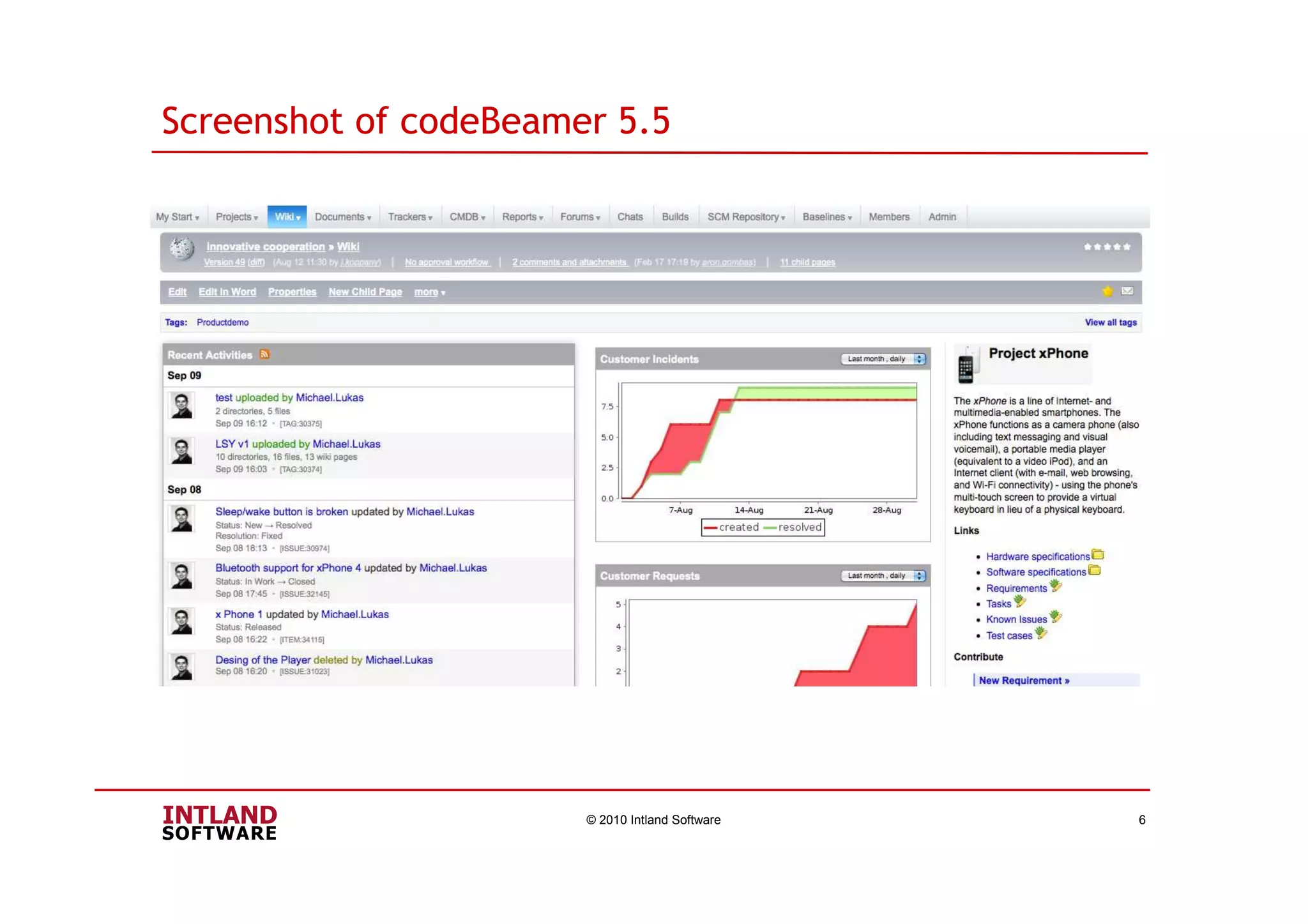Screenshot of codeBeamer 5.5
© 2010 Intland Software 6
 